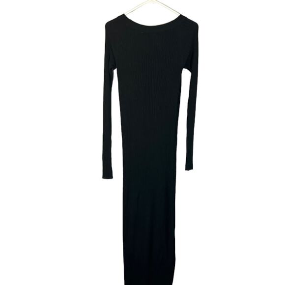 Olivaceous Black Ribbed Textured Long Sleeve Button Front Maxi Dress Women Sz S - Picture 2 of 9